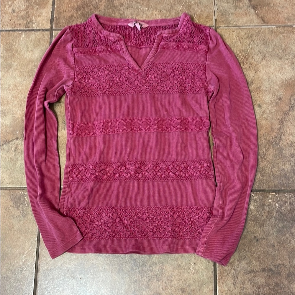 Lucky Brand Pink V-Neck Sweater with Textured Elegance